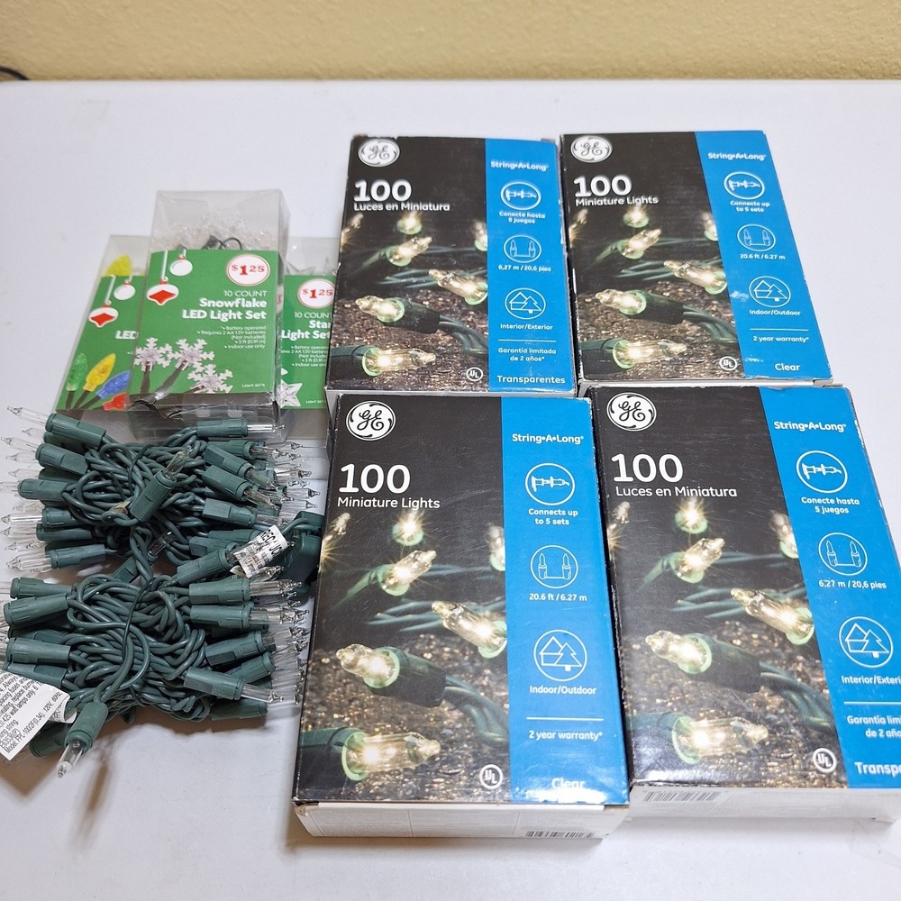 GE Christmas Lights Lot 5x 100 Count Clear Mini String Lights + 3 LED Sets
